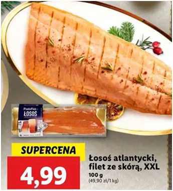 Łosoś atlantycki - filet ze skórą - świeży - Lidl - 49.9 zł - od 12.12.2024 do 15.12.2024