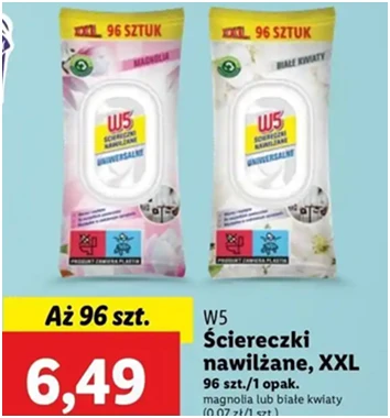 Ściereczki nawilżane - białe kwiaty - W5 - Lidl - 6.49 zł - od 12.12.2024 do 15.12.2024