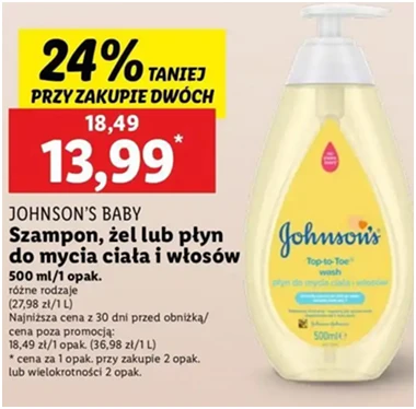 Żel do mycia - delikatny - Johnson's Baby - Lidl - 13.99 zł - od 12.12.2024 do 15.12.2024