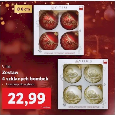 Bombki szklane - dekerowane 8 cm - Vitbis - Lidl - 22.99 zł - od 05.12.2024 do 07.12.2024