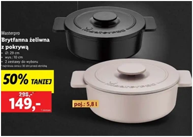 Brytfanna żeliwna - z pokrywą 29 cm - Masterpro - Lidl - 149 zł - od 12.12.2024 do 15.12.2024