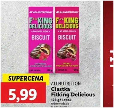 Ciastka - fitking delicious z nadzieniem wiśniowym - Allnutrition - Lidl - 5.99 zł - od 12.12.2024 do 15.12.2024