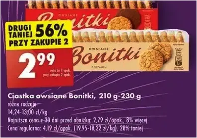 Ciastka owsiane - Bonitki - Biedronka - 2.99 zł - od 27.12.2024 do 02.01.2025