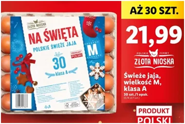 Jaja świeże - kl. m - Złota Nioska - Lidl - 21.99 zł - od 12.12.2024 do 15.12.2024