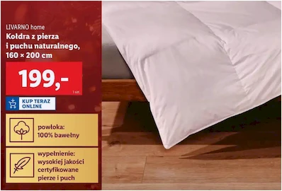 Kołdra z pierza i puchu naturalnego - 160 x 200 cm - Livarno Home - Lidl - 199 zł - od 05.12.2024 do 07.12.2024