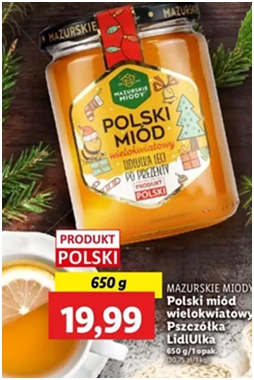 Miód polski - wielokwiatowy - Mazurskie Miody - Lidl - 19.99 zł - od 12.12.2024 do 15.12.2024