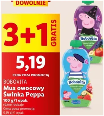 Mus peppa pig - jabłko truskawka z bananem - Bobovita - Lidl - 3.89 zł - od 12.12.2024 do 15.12.2024