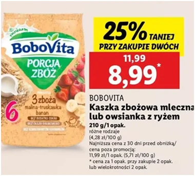 Owsianka z ryżem - banan-malina - Bobovita Porcja Zbóż - Lidl - 8.99 zł - od 12.12.2024 do 15.12.2024