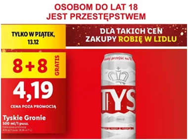 Piwo - Tyskie Gronie - Lidl - 2.1 zł - od 13.12.2024 do 13.12.2024