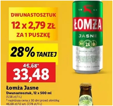 Piwo - Łomża Jasne (Dawniej Export) - Lidl - 33.48 zł - od 12.12.2024 do 15.12.2024