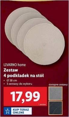 Podkładki na stół - 38 cm - Livarno Home - Lidl - 17.99 zł - od 05.12.2024 do 07.12.2024