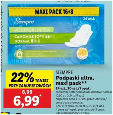 Podpaski ultra sensitive - normal - Siempre - Lidl - 6.99 zł - od 12.12.2024 do 15.12.2024