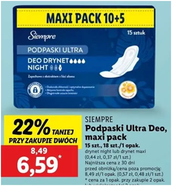 Podpaski - long - Siempre - Lidl - 6.59 zł - od 12.12.2024 do 15.12.2024