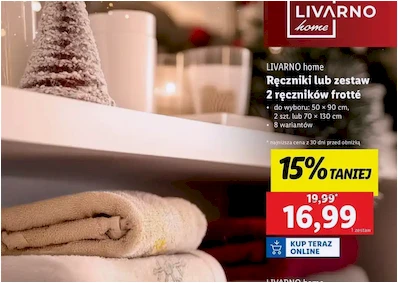 Ręcznik frotte - 70 x 130 cm - Livarno Home - Lidl - 16.99 zł - od 05.12.2024 do 07.12.2024