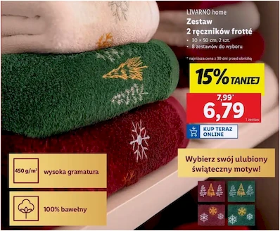 Ręczniki frotte - 30 x 50 cm - Livarno Home - Lidl - 6.79 zł - od 05.12.2024 do 07.12.2024