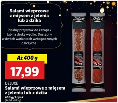 Salami wieprzowe - z mięsem jelenia - Deluxe (Schwarz) - Lidl - 17.99 zł - od 12.12.2024 do 15.12.2024