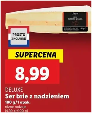 Ser brie - nadziewany serkiem śmietankowym z pesto bazyliowym i młodą cebulką - Deluxe (Schwarz) - Lidl - 8.99 zł - od 12.12.2024 do 15.12.2024