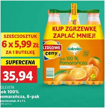 Sok - pomarańczowy 100% - Solevita - Lidl - 35.94 zł - od 12.12.2024 do 15.12.2024