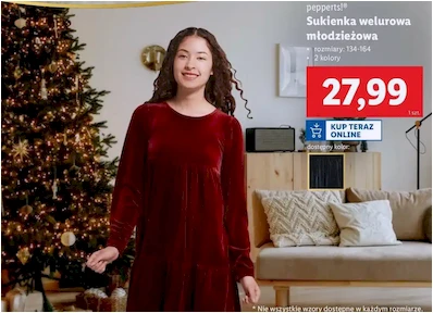 Sukienka welurowa - młodzieżowa - Lidl - 27.99 zł - od 02.12.2024 do 07.12.2024