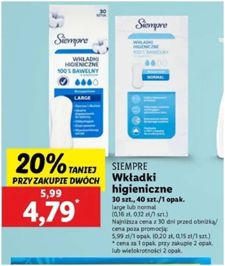 Wkładki higieniczne - normal - Siempre - Lidl - 4.79 zł - od 12.12.2024 do 15.12.2024