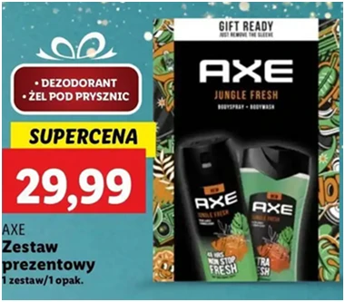 Zestaw w pudełku - jungle fresh: żel pod prysznic 250 ml + dezodorant sprayu 150 - Axe - Lidl - 29.99 zł - od 12.12.2024 do 15.12.2024