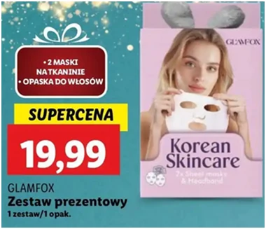 Zestaw w pudełku - 2x maseczki na tkaninie + opaska - Glamfox - Lidl - 19.99 zł - od 12.12.2024 do 15.12.2024