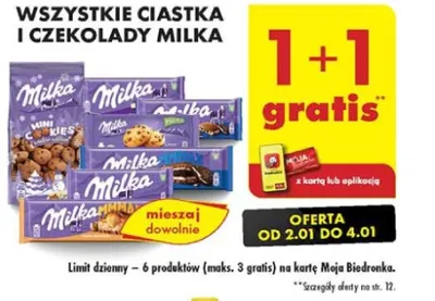 Wszystkie ciastka i czekolady Milka - Biedronka -  zł - od 02.01.2025 do 04.01.2025